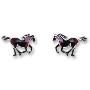 Zarah Black Stallion Horse Stud Earrings Sterling Silver-Plated Enamel